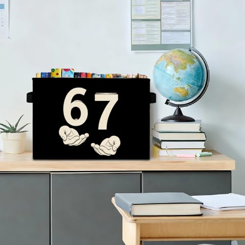 Black and White Funny 6 7 Meme Storage Bins Box with Handles, Hand Holding Number Six Seven Laundry Basket Hamper Collapsible Clothes Toys Organizer for Kids Boys Girls Room Nursery - color: Black and White