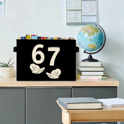 Black and White Funny 6 7 Meme Storage Bins Box with Handles, Hand Holding Number Six Seven Laundry Basket Hamper Collapsible Clothes Toys Organizer for Kids Boys Girls Room Nursery - color: Black and White