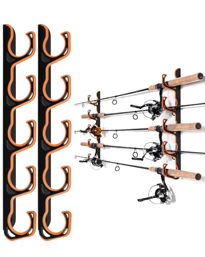 Ghosthorn Fishing Rod Holders for Garage Fishing Pole Holders Ceiling or Wall Mounted Fishing Rod Rack garage Storage Organizer Fishing Gear Equipment for Men Women (Orange, 1 Pack) - color: Orange, size: 1 pack holds up 5 rods