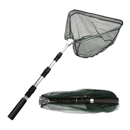 Yeahmart Fishing Landing Net with Telescopic Aluminum Handle Pole, Collapsible Nylon Mesh Minnow Fish Net for Saltwater & Freshwater, Portable Fishing Gear for Kids, Men, Women, Extends 21-75 Inches - style: 51" Full Length (3 Sectional Handle)