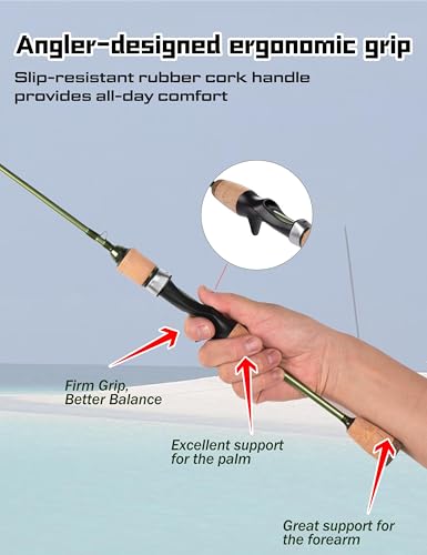 LITTMA Wild Streams Ultralight Spinning&Casting Trout Rod, 2-Piece Fishing Rod for Crappie, Panfish & Micro Fishing, Green Carbon Fiber Blank with Cork Handle, 5’6”/6’/6’6”/7’ - size: 5'6"-Cast-Ultralight (2pcs)