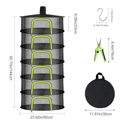 6 Layer Herb Drying Rack, Herb Drying Rack Hanging Mesh, Foldable Plant Drying Net with U-Shaped Zipper, Garden Shears, Hooks, for Drying Herbs Plants, Flowers, Fruits, Food, Clothes - size: 6 Layers-23.62''