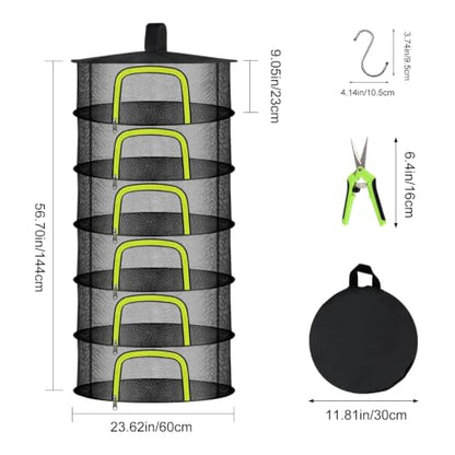 6 Layer Herb Drying Rack, Herb Drying Rack Hanging Mesh, Foldable Plant Drying Net with U-Shaped Zipper, Garden Shears, Hooks, for Drying Herbs Plants, Flowers, Fruits, Food, Clothes - size: 6 Layers-23.62''