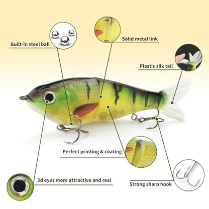 HADORAM Lure Slow Sinking Glide Bait with Fur Tail Lifelike Fishing Tackle for Trout Shad Bass Musky - color: Color White