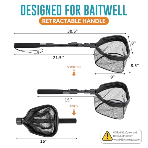 QualyQualy Floating Bait Net – Aluminum Livewell Net, 8" Hoop, 15"–21" Handle, Soft Mesh, EVA Grip, Belt Hook & Anti-Drop, for Minnows, Sardines, Herring – Telescopic & Collapsible Baitfish Net