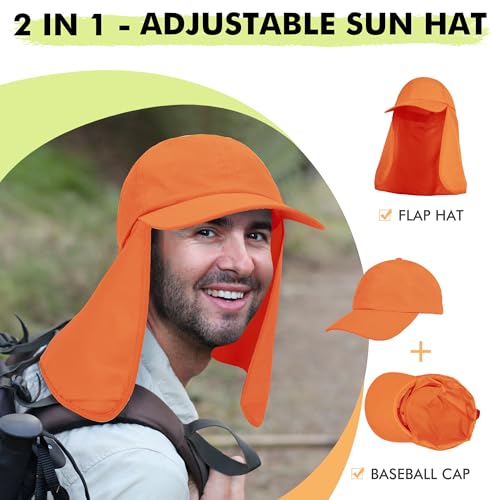 Tirrinia Wide Brim Sun Hat with Neck Flap for Men & Women, Breathable Hiking Fishing Safari Hat, Outdoor UV Protection Cap - color: Orange