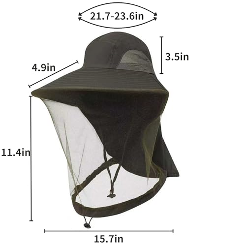 Mosquito Fishing Safari Mesh Net Hat with Neck Flap, Sun Protection Women Men Bug Cap, Hidden Netting Boonie - color: Sage Gray