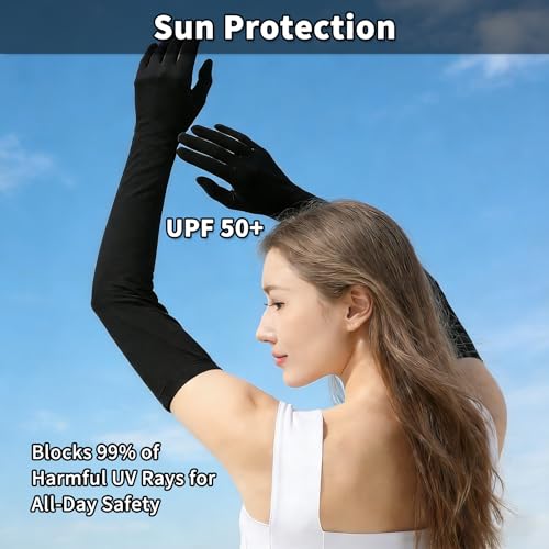 GLEDLOVES Driving Gloves Women, Cycling Gloves, Sun Women UV Protection, | Driving Arm Protection for Sleeves Golf Fishing - color: Black