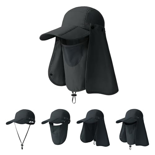 Foldable Baseball Cap with Detachable Neck Flap and Face Cover Portable Sun Hat Fishing Hats for Men Women - color: Deepgrey