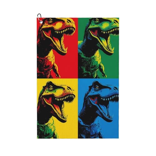 T-Rex Dinosaurs Golf Towel 16" X 24" with Clip Golfer Bags Accessories Gifts - color: T-rex Dinosaurs