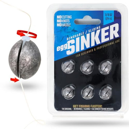Removable & Knotless Fishing Weights for Saltwater Fishing, Tackle Sliding Sinkers for Line & Rod, Oval Fishing Equipment for Sea, Lake - size: 3/8oz