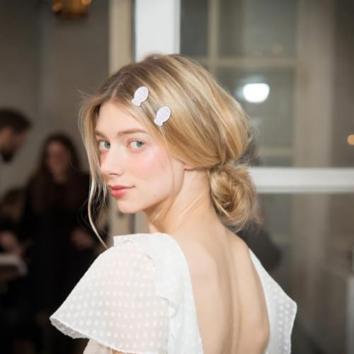 6 Pcs Small Fish Snap Hair Clips Green & Purple Lines Design Kawaii Resin Hairpin Glossy White Headdress Metal Barrettes for Women No Crease Hair Styling Supplies - color: Style 14
