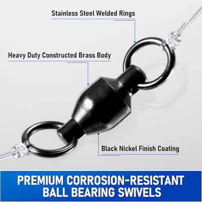 Alwonder 30-Pack Fishing Swivels Ball Bearing Swivels Fishing Tackle, High Strength Stainless Steel Solid Welded Rings Barrel Swivel Hook Line Connector with Black Nickel Coating Saltwater Freshwater - size: #0-33LB