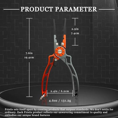Pristis UTA II Fishing Pliers, Multi-Function Split Ring Plier Gear, Saltwater Resistant Teflon Coated Locking Hook Remover Cutter, Stainless Steel Top & Aluminum Body Tool Kit Tackle Set for Bass