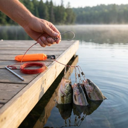 Fishing Stringer, 5 Detachable Stainless Steel Clips, 3.5m PVC Coated Rope, High Visibility Float, Large Capacity Storage for Kayak Boat Shore Fishing