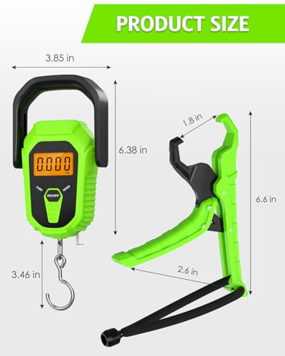 Digital Fishing Scale with Lip Gripper, 110lb/50kg Waterproof Fish Weight Scale with Tape Measure, Hook & Clamp, LCD Display & Hanging Design, Ideal Fishing Gift for Men Anglers - color: Green