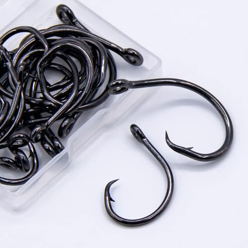 FishTrip 25pcs Inline 5X Strong Circle Hooks, Fishing Hooks for Saltwater | High Carbon Steel, Non-Offset Wide Gap Fish Hook for Catfish, Striped, Bass, Salmon, Mackerel, Tuna Sizes #1-12/0 - size: 1#_25pcs