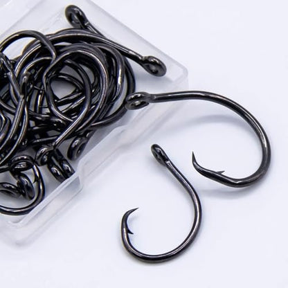 FishTrip 25pcs Circle Hooks Saltwater, in-Line 5X Strong Fishing Hooks for Saltwater & Freshwater, Live Bait Non-Offset Wide Gap Fish Hook for Catfish, Striped, Bass, Salmon, Mackerel, Tuna - size: 2/0_25pcs