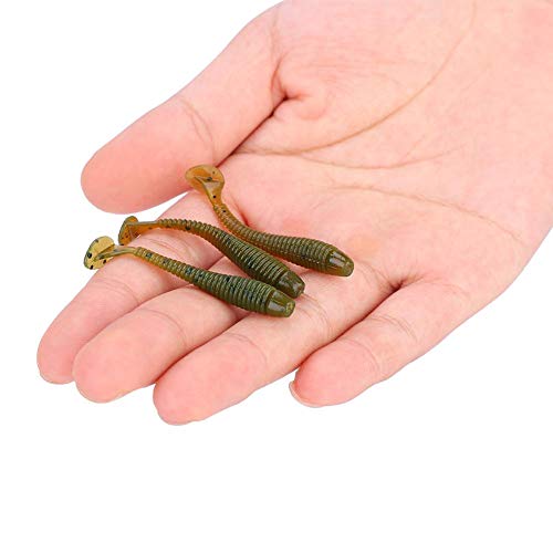 Tbest 50 Pcs 5cm Soft Fishing Lures, Plastic Fishing Bait T-Tail Grub Worm Baits Fish Tackle Accessory 9 Colors - color: Black