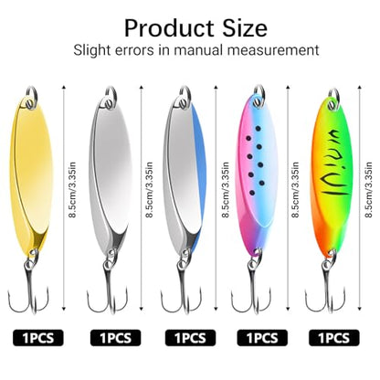 Fishing Lures Fishing Spoons, 5pcs/25pcs/30pcs/50pcs Trout Lures Bass Lures Hard Metal Spinner Baits for Salmon Bass Trout - color: 5PCS-7g