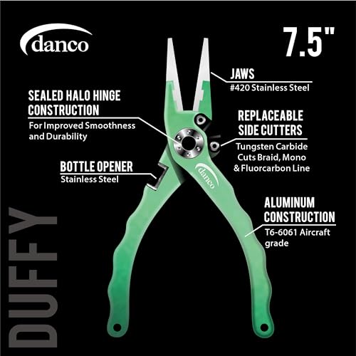 danco duffy 7.5-inch Fishing Pliers with Replaceable Line Cutters, Aircraft Grade Aluminum Fishing Gear, Saltwater Resistant Fishing Tools, Rubberized Paint Coating (Emerald) - color: Emerald