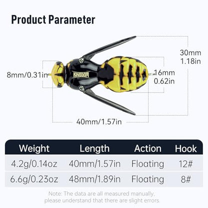 Kingdom Wasp Crawl Bait Insect Bionic Floating Fishing Lures Swimbaits Hard Artificial Baits Lure Freshwater and Saltwater Bass Carp Pike Walleye Fishing ABS Material Carbon Steel Three Book Hook - color: 06, size: 4.2g