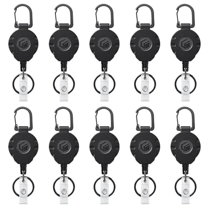 Uniclife 10 Pack Retractable Keychain Heavy Duty Carabiner Badge Holder Tactical ID Badge Reel for up to 8 oz with Stainless Steel 31.5 Inch Steel Wire Rope Retractable Lanyard Clip and Key Ring - color: Black, size: 10 Pack