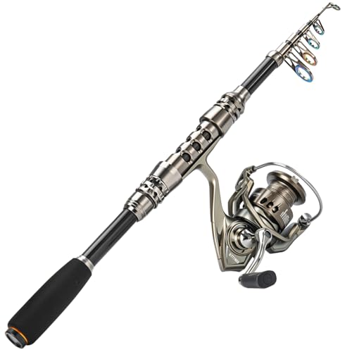 Sougayilang Fishing Rod and Reel Combo – 5.9FT Telescopic Carbon Fiber Fishing Pole with 12+1 BB Spinning Reel, Saltwater Freshwater Kit - color: 5.9FT- Fishing Rod and Reel