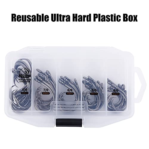 UCEC Circle Hooks Saltwater, in-Line 4X Strong Wide Gap Fishing Circle Hook for Saltwater Freshwater, 50PCS/ 25PCS High Carbon Steel Fishing Hooks for Tuna, Carp, Catfish, Bass, Amberjack and More - style: A1- 4/0, 5/0, 6/0, 7/0, 8/0 50pcs