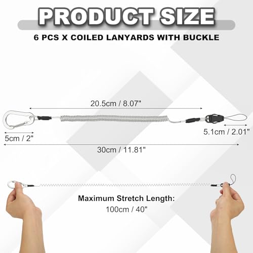 PATIKIL Coiled Lanyards with Buckle Retractable Safety Ring and Quick Release Detachable Buckle for Fishing Equipment - color: Silver Tone, size: 40 Inch
