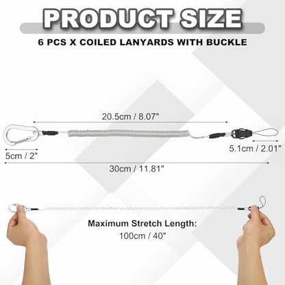 PATIKIL Coiled Lanyards with Buckle Retractable Safety Ring and Quick Release Detachable Buckle for Fishing Equipment - color: Silver Tone, size: 40 Inch