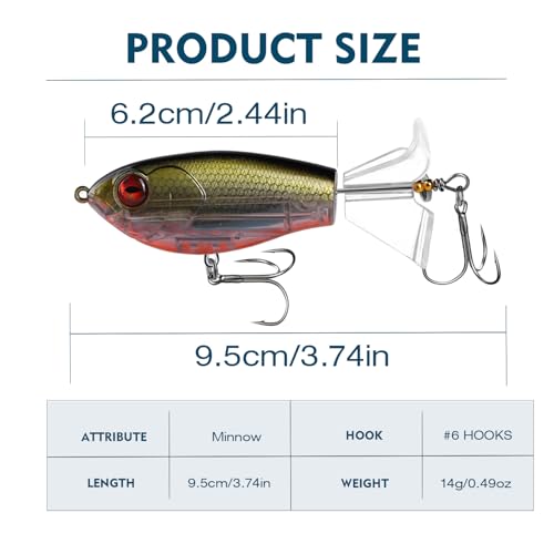 Fishing Lure Kit, Bass Fishing Lures with Lifelike 3D Eyes, Top Water Bass Fishing Lures for Freshwater and Saltwater, Ideal Bass Fishing Kit and Teaser Gift for Men