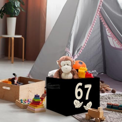 Black and White Funny 6 7 Meme Storage Bins Box with Handles, Hand Holding Number Six Seven Laundry Basket Hamper Collapsible Clothes Toys Organizer for Kids Boys Girls Room Nursery - color: Black and White