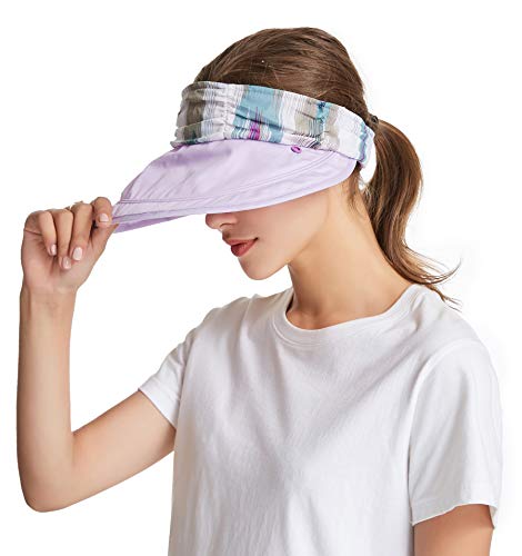 icolor Women Sun Hat UPF 50+ Sun Protection Hat Summer Outdoor Neck Shield Flap Visor Hat Ponytail Hats Wide Brim Beach Hat - color: Lightpurple