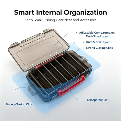 Double Sided Fishing Tackle Box Organizer - Portable Lure Storage Case with Dividers & Trays for Crankbaits, Hooks, Kayak Boat Fishing in Freshwater Saltwater
