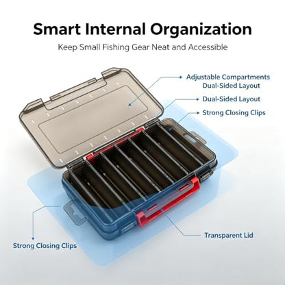Double Sided Fishing Tackle Box Organizer - Portable Lure Storage Case with Dividers & Trays for Crankbaits, Hooks, Kayak Boat Fishing in Freshwater Saltwater