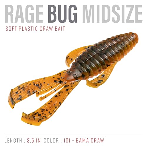 Strike King Rage Bug Fishing Lure, Soft Plastic Grub, Unique Design, Subtle Action - color: Bama Craw, size: 3.5"
