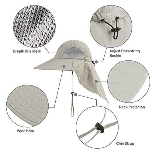 Outdoor Sun Hat for Men with 50+ UPF Protection Safari Cap Wide Brim Fishing Hat with Neck Flap, for Dad… - color: Dark Gray
