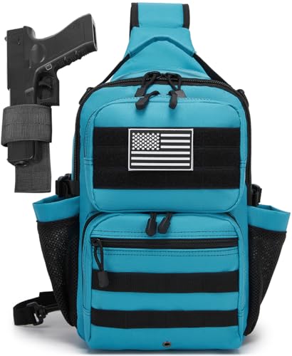 Tactical Sling Backpack Holster Range Shoulder Bag 15L Crossbody Bag Water Bottle Holder Radio Pouch 6 Elastic Slots - color: Light Blue