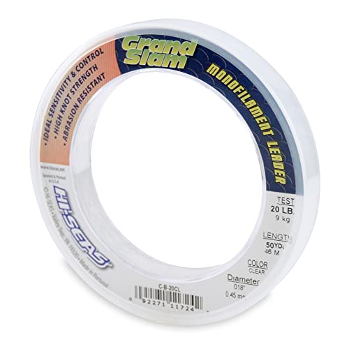 HI-SEAS Grand Slam Monofilament Fishing Leader - Superior Strong Clear Black, for Freshwater & Saltwater Big Game Bottom Fishing, Trolling - color: Clear, style: 50 Yd, 20 Lb, .018 in / 0.45 Mm