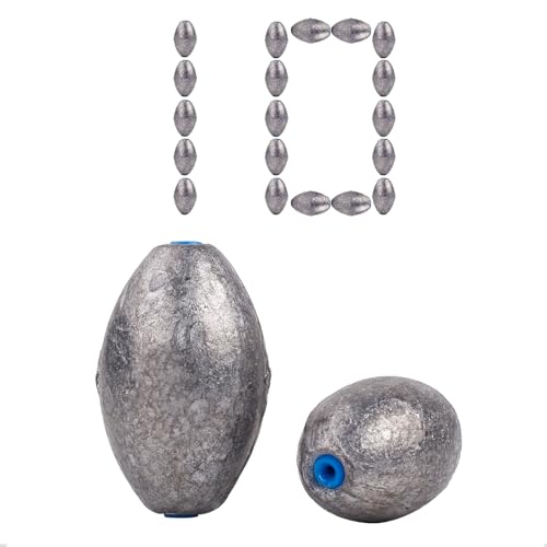 Egg Sinkers Lead Fishing Weights FS/QZ-07 | with Plastic Core,Oval Fishing Sinkers & Weights,for Texas Rig,Carolina Rig,Catfish Casting,Saltwater Freshwater - size: 0.71oz,10pcs
