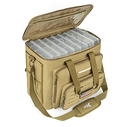 KastKing Fishing Tackle Bags - Saltwater & Freshwater Fishing Bags - Water Resistant, Padded Shoulder Strap - Gear Storage - color: Khaki--Large, size: Large