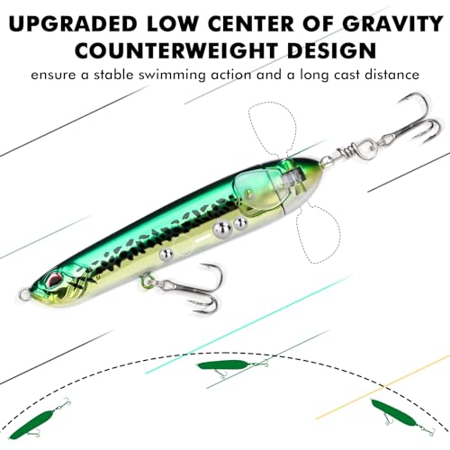 TRUSCEND Popobait Easy Catch Fishing Lures with BKK Hooks, Instant Startup, Longer Cast, Balanced Spray/Sound/Swim, Plopper Topwater Lures for Bass, Trout, Pike, Walleye, Freshwater Saltwater Fishing - color: C-3.5",0.35oz