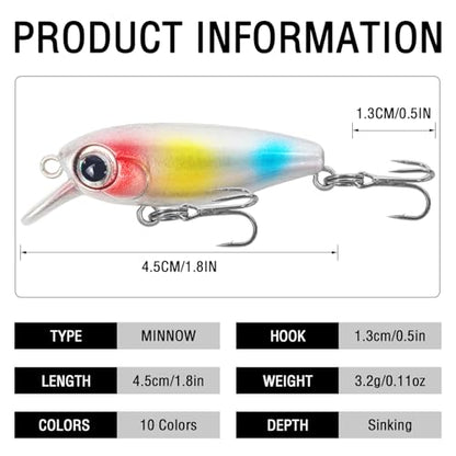 10Pcs Minnow Fishing Lure Square Bill Crankbait | Deep Diving Crankbait Jerkbait Sinking Lure Set Hard Baits for Bass Trout Catfish Musky Bluegill Fishing Plug