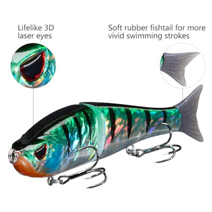 Bassdash SwimShad Glide Baits Jointed Swimbait Bass Pike Salmon Trout Muskie Fishing Lure,3-Pack - color: Striped Gill +Baby Bass +Sunny Gill, size: 7in/2.2oz