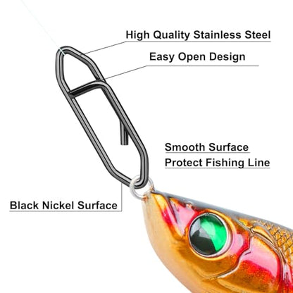 200 Pcs Fishing Power Speed Clips (S:120, M:50, L:20, XL:10), High Strength Stainless Steel Speed Clip for Fishing Lure Quick Change, Freshwater Saltwater Lure Connector Tackle - color: Black