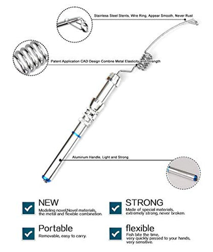 JOTOUCH 6 Coil Portable Mini Elastic Fishing Rod Aluminum Alloy Handle Fishing Pole for River, Lake, Reservoir, Ice Fishing and So On