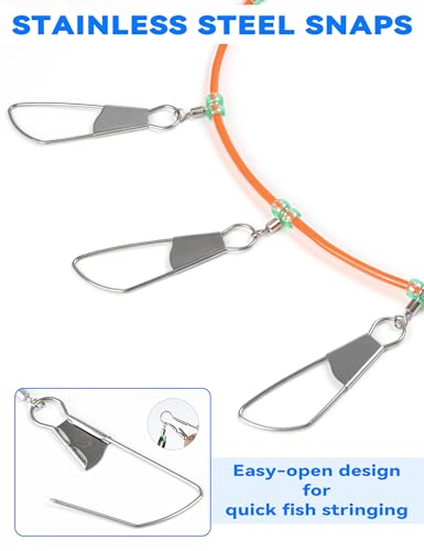 BLUEWING V2 Fishing Stringer Fish Keeper with 10 Stainless Steel Lock Snaps and 8ft Floating Rope - color: Orange