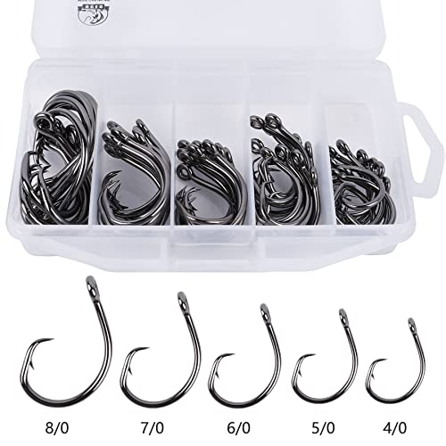 UCEC Circle Hooks Saltwater, in-Line 4X Strong Wide Gap Fishing Circle Hook for Saltwater Freshwater, 50PCS/ 25PCS High Carbon Steel Fishing Hooks for Tuna, Carp, Catfish, Bass, Amberjack and More - style: A1- 4/0, 5/0, 6/0, 7/0, 8/0 50pcs