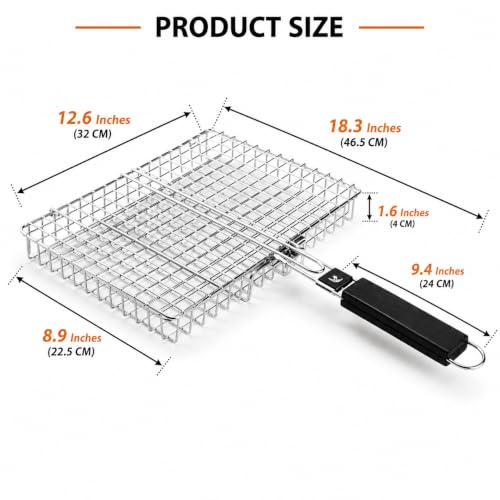Stainless Steel Grill Basket, Foldable BBQ Grilling Baskets for Fish, Shrimp & Vegetables, Portable Outdoor Camping BBQ Rack, Heavy Duty Barbecue Accessories, Gift for Dad, Husband & Friends